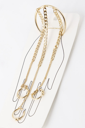 Simple Three Chain Ring Linked Cuff Bracelet 5GAG1